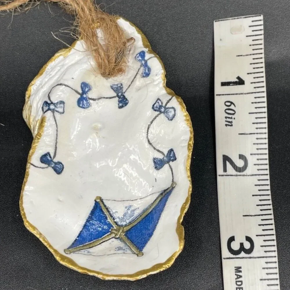 Decoupage Oyster Shell Ornament Decoupage Trinket Dish BLUE KITE